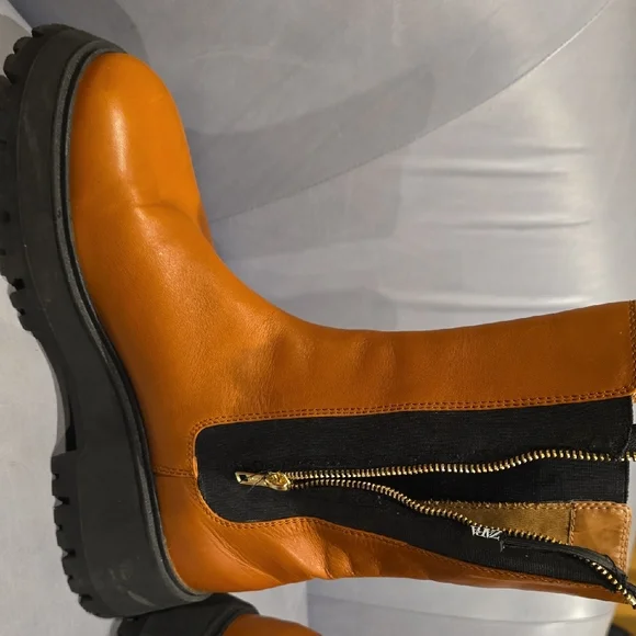 Zara Orange Heeled Boots with Black Soles - Picture 2 of 8